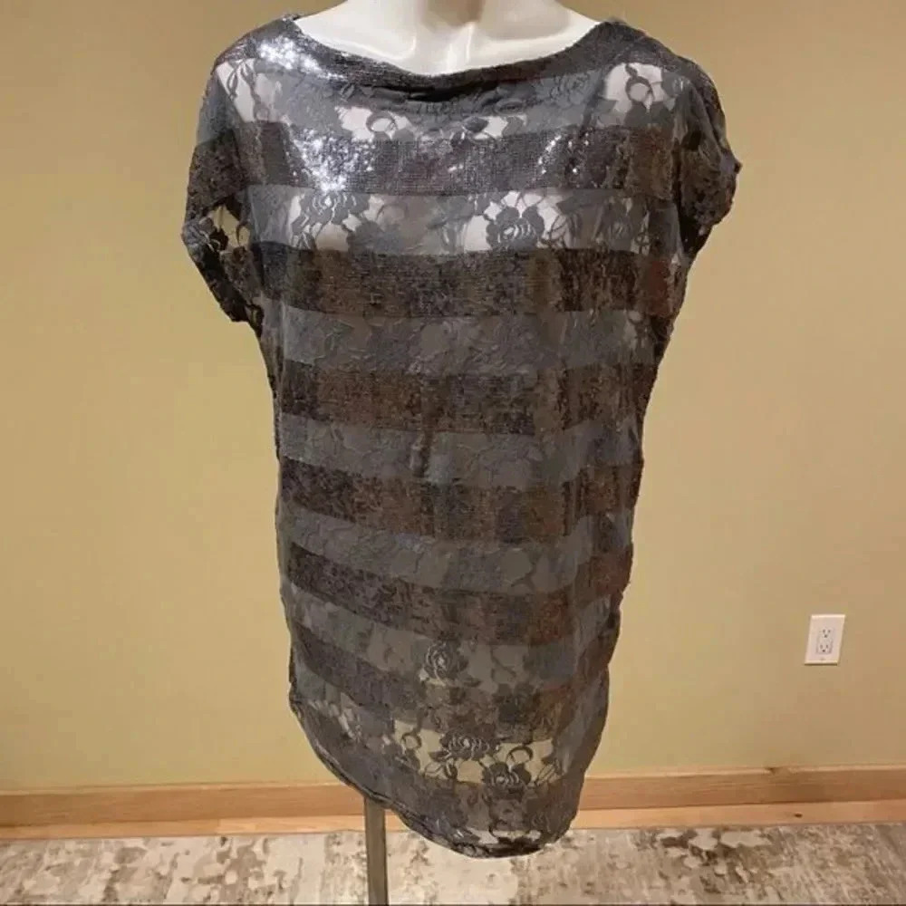 Vertigo Lace and Sequin Embellished Grey Top - Picture 3 of 11